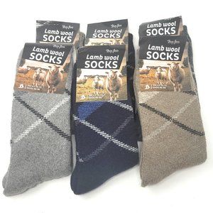 6 x Men Lamb Wool Warm Crew Socks, Plaid Patterns